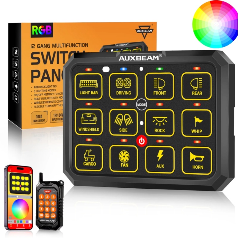 AC-1200 RGB SWITCH PANEL WITH APP&REMOTE CONTROL, TOGGLE/ MOMENTARY/ PULSED MODE SUPPORTED(ONE-SIDED OUTLET) AC-1200 Switch Panel