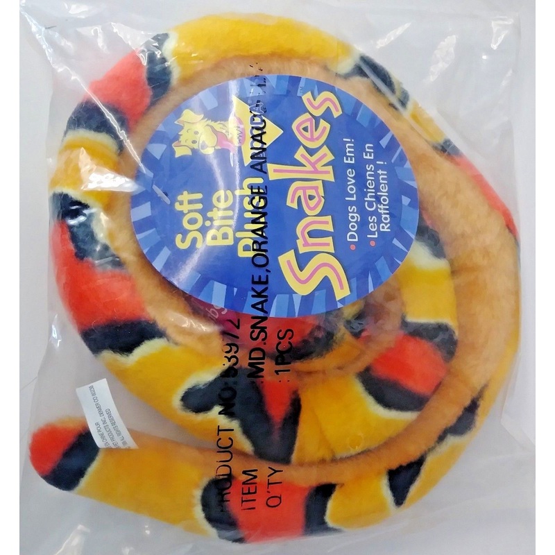 Booda 53972 Soft Bite Plush Snakes For Dogs (Yellow & Orange With Black Spots)