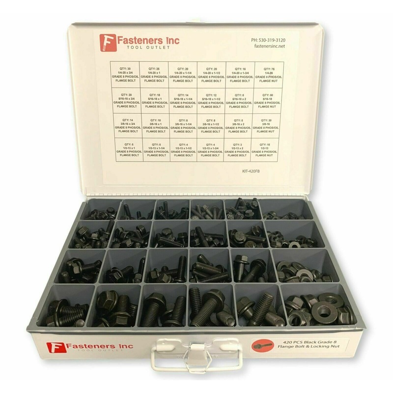 Grade 8 Flange / Frame Bolt & Lock Nut Assortment Kit Black Phos/Oil 420 Pieces – White
