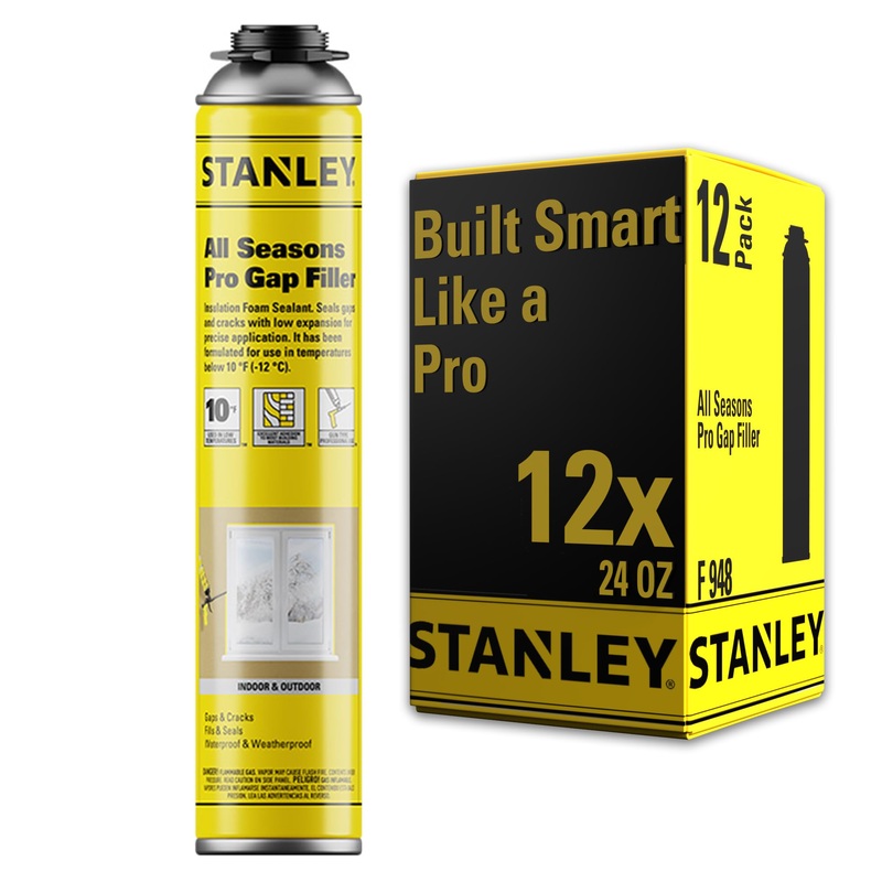 STANLEY All Season Pro Gap Filler – Window & Door Filler in 10F, Expanding Polyurethane Sealant for Gaps & Cracks – Gun Use, Gun NOT Included – 24 Oz, All Season Pro (Pack of 12)