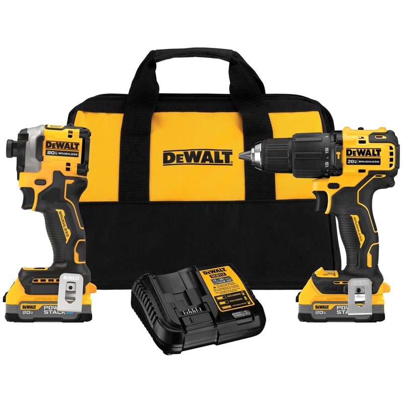 DEWALT DCK254E2 20V MAX Lithium-Ion Brushless Cordless Combo Kit (2-Tool) with Two 1.7 Ahr Batteries, Charger and Bag