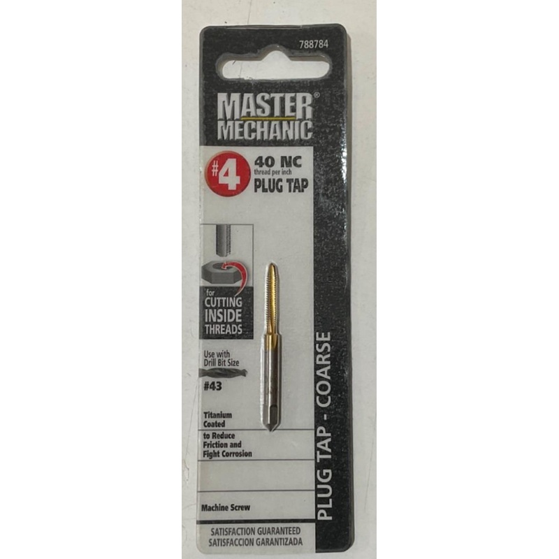 Master Mechanic 788784 #4 40 NC Titanium Coated Plug Tap-Coarse