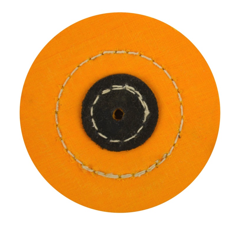 4″ x 40 Ply Stitched Yellow Muslin Buff with Leather Center