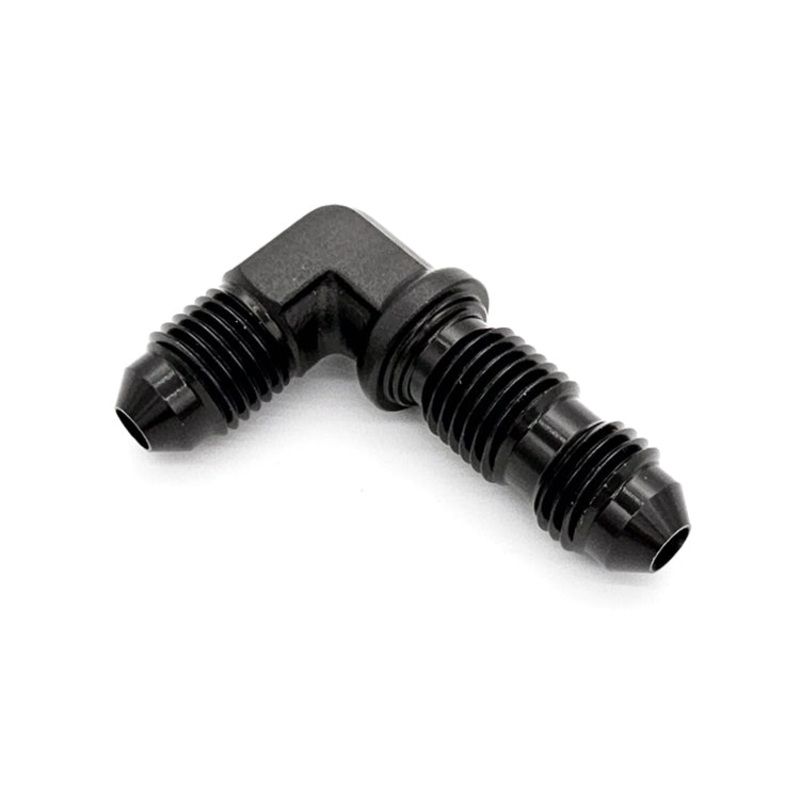 -4AN 90 Male AN Flare Bulkhead Adapter, Black Hard Anodized Aluminum