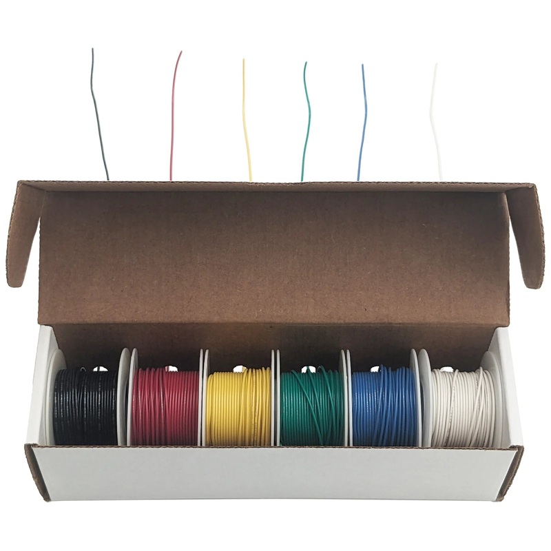 Solid 26 Gauge Hook Up Wire Kit – Includes 6 Different Color 25 Foot Spools, Tinned Copper, PVC Insulated