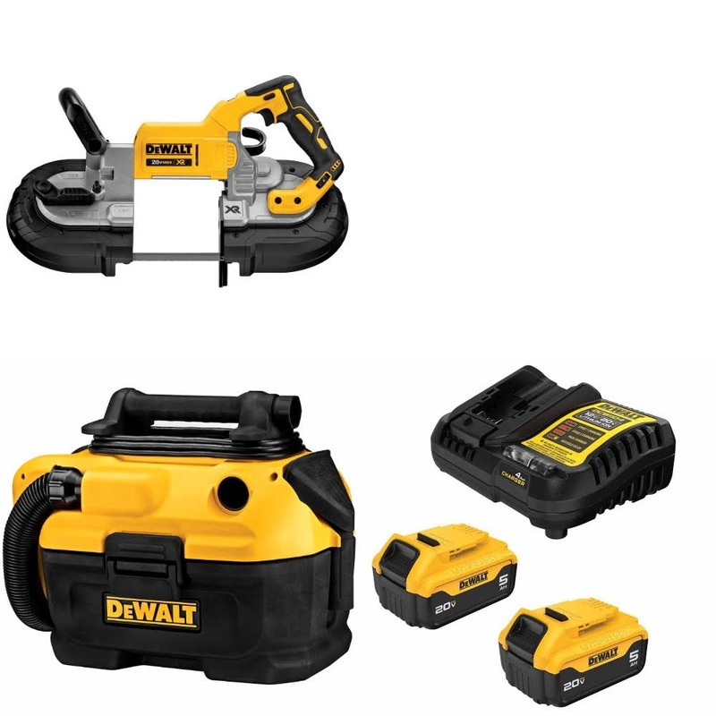 DeWalt DCS374B Band Saw Kit W/ DCV581H Wet-Dry Vacuum and FREE DCB205-2C Battery Kit
