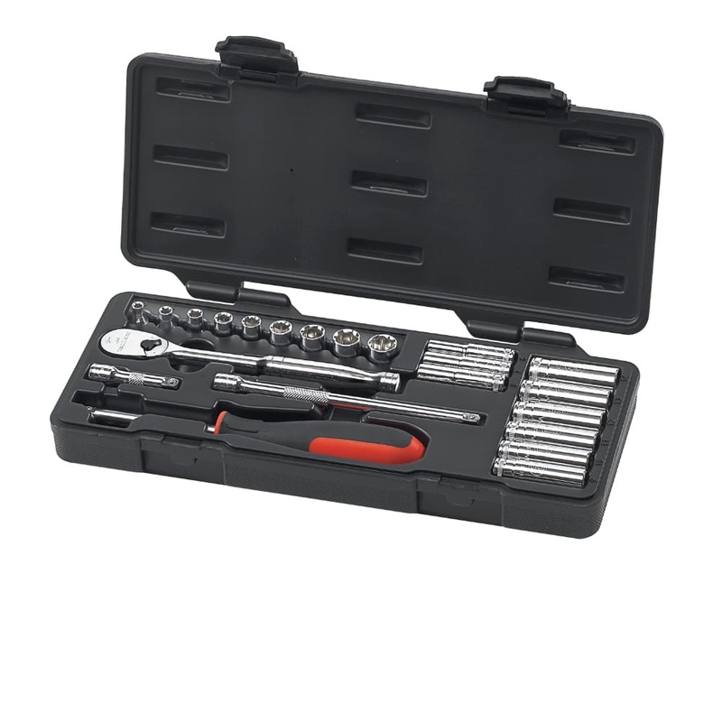 GearWrench 80325 22 Pc. 1/4″ Drive 6 & 12 Point Standard & Deep SAE Mechanics Tool Set