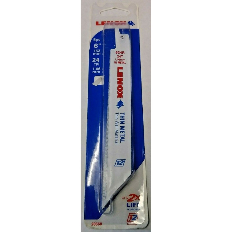 Lenox 20568 6″ x 24 TPI Bi-Metal Thin Metal Reciprocating Saw Blades 5 Pack USA