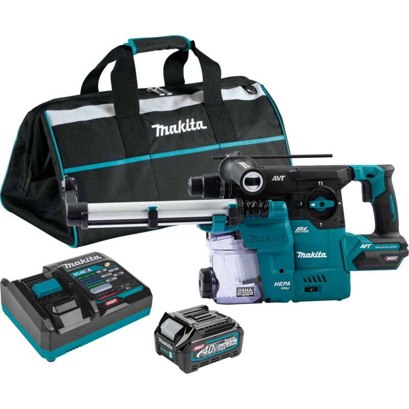 Makita GRH08M1W 40V max XGT Brushless Cordless 13/16″ SDSPLUS AVT Rotary Hammer Kit w/Dust Extractor, AFT, AWS Capable (4.0Ah)