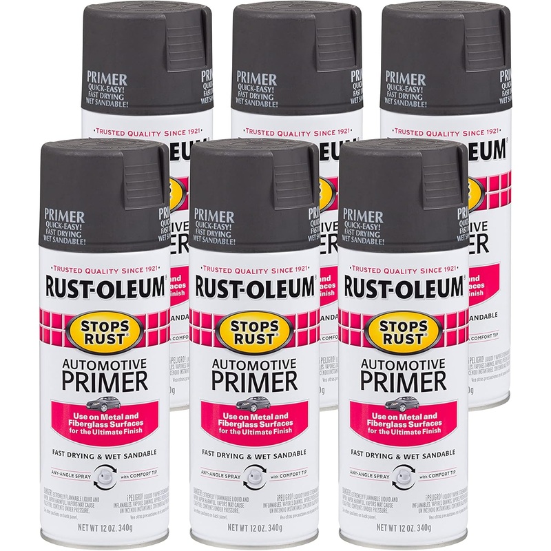 Rust-Oleum 6PK Stops Rust Automotive Spray Primer, 12 oz, Dark Gray, (Pack of 6)