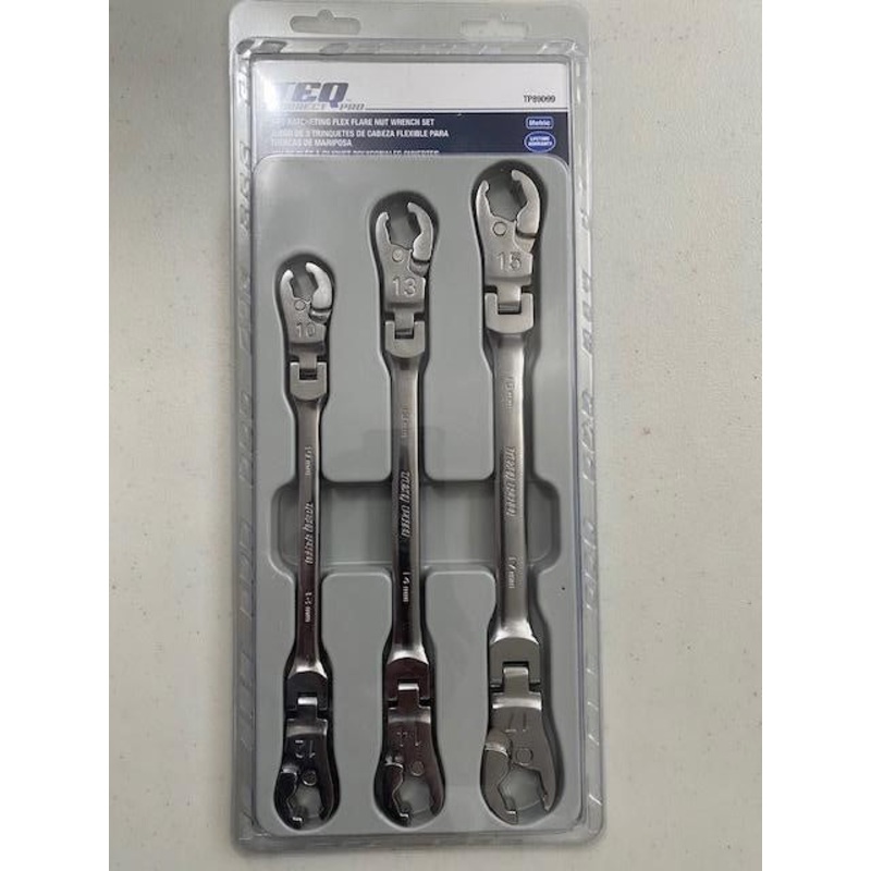 TEQ TP89099 3-PC METRIC RATCHETING FLEX FLARE NUT WRENCH SET