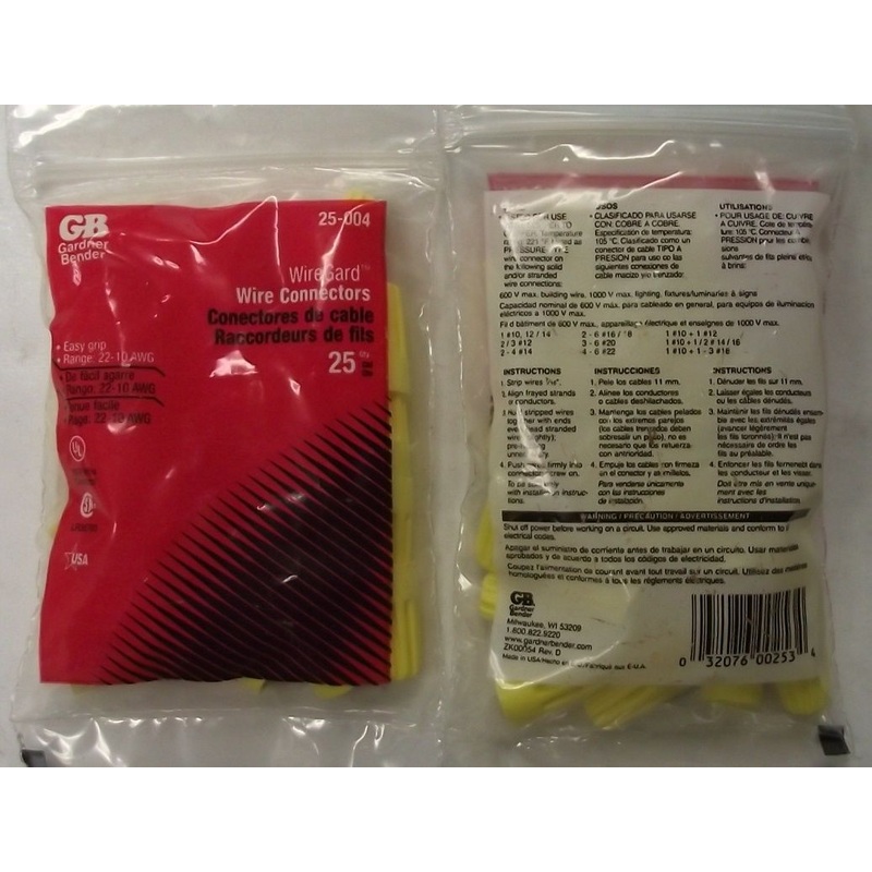Gardner Bender 25-004 Yellow Wiregard Wire Connectors 2-25pk 50pc USA