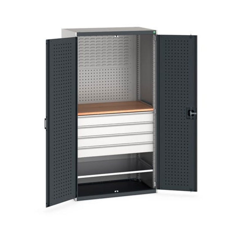 Bott 2000 x 1050mm Cupboard Perfo Doors with Worktop 1 Shelf and 4 Drawers – Dark Grey