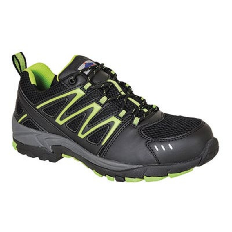Portwest Size 11 – Compositelite Vistula Safety Trainers -Black/Lime Green
