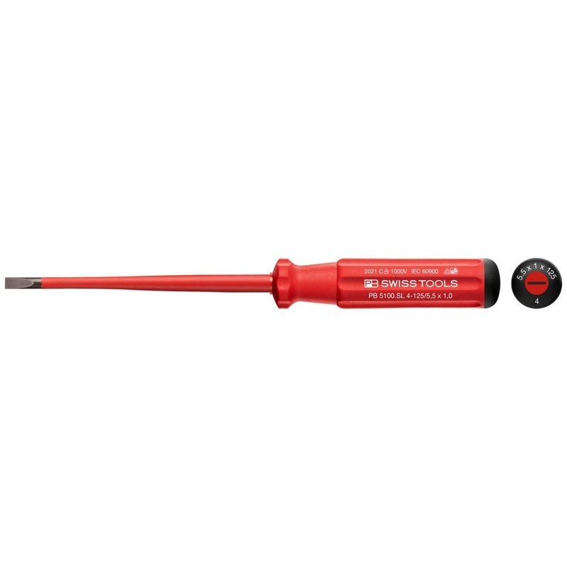 PB Swiss Tools PB 5100.SL 4-125/5.5 Classic VDE Insulated Screwdriver, Slim 5.5 x 125mm