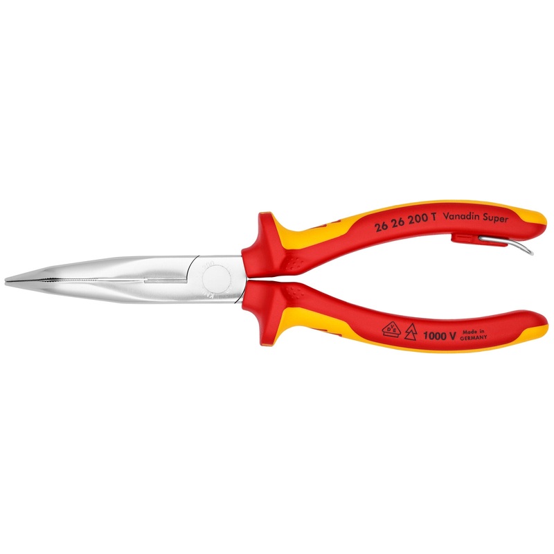 Knipex 26 26 200 T 8″ Long Nose 40 Angled Pliers with Cutter-1000V Insulated-Tethered Attachment