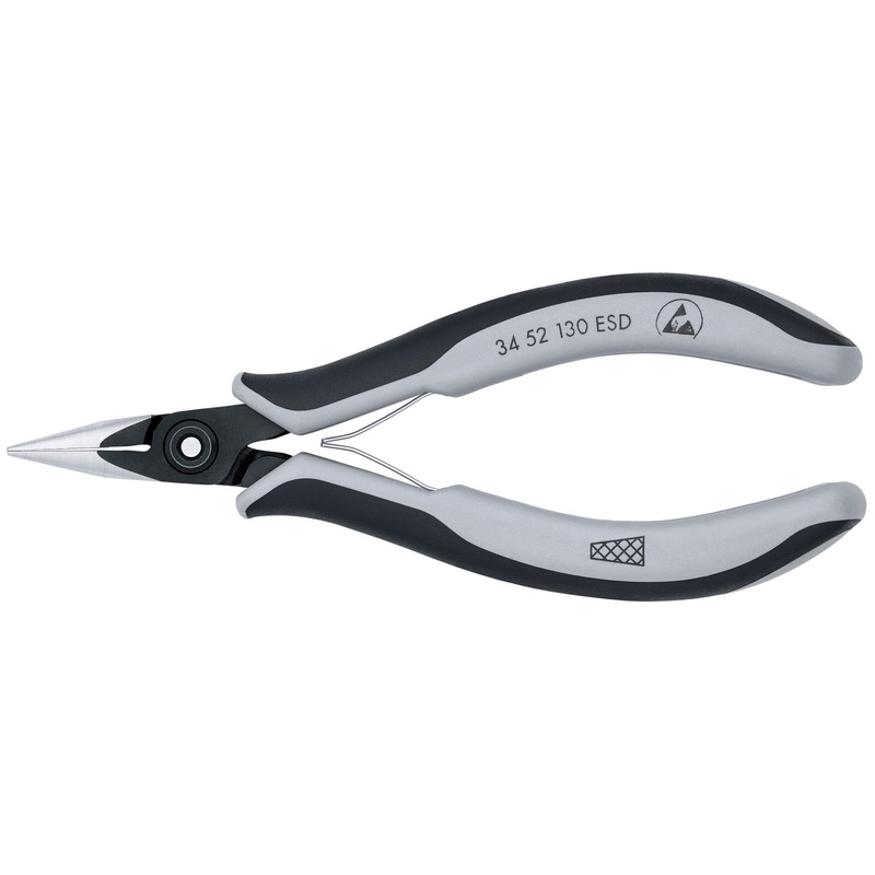 Knipex 34 52 130 ESD 5 1/4″ Electronics Pliers-Half Round Tips, Cross-Hatched, ESD Handles