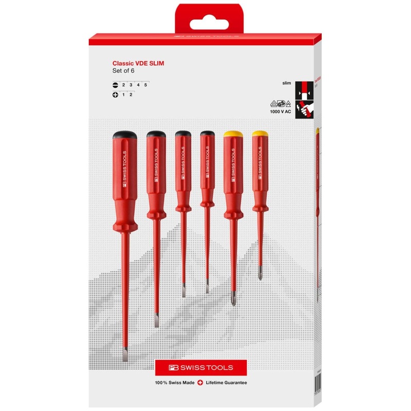 PB Swiss Tools PB 5542.SL CBB Classic VDE slim screwdriver set, fully insulated up to 1000 VAC/1500 VDC