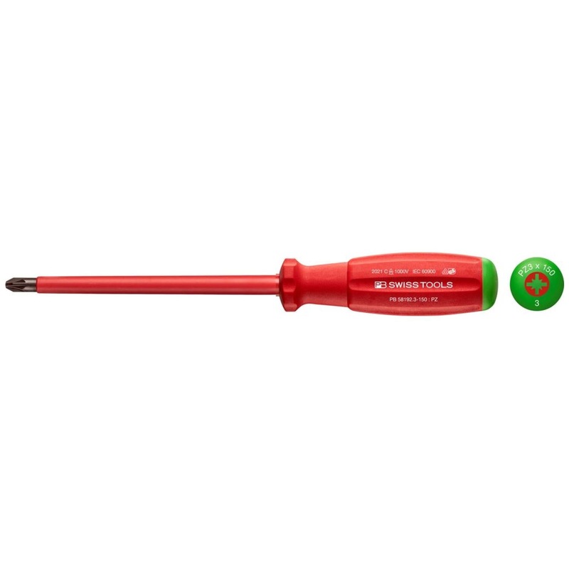 PB Swiss Tools PB 58192.3-150 Pozidriv SwissGrip VDE Screwdriver, PZ3 x 150mm, Insulated