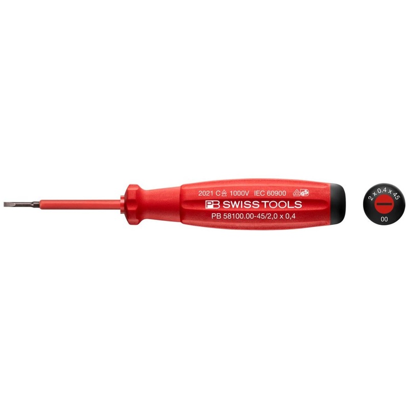 Pb Swiss Tools PB 58100.00-45/2 Slotted, SwissGrip VDE Screwdriver, Insulated, 2mm x 45mm