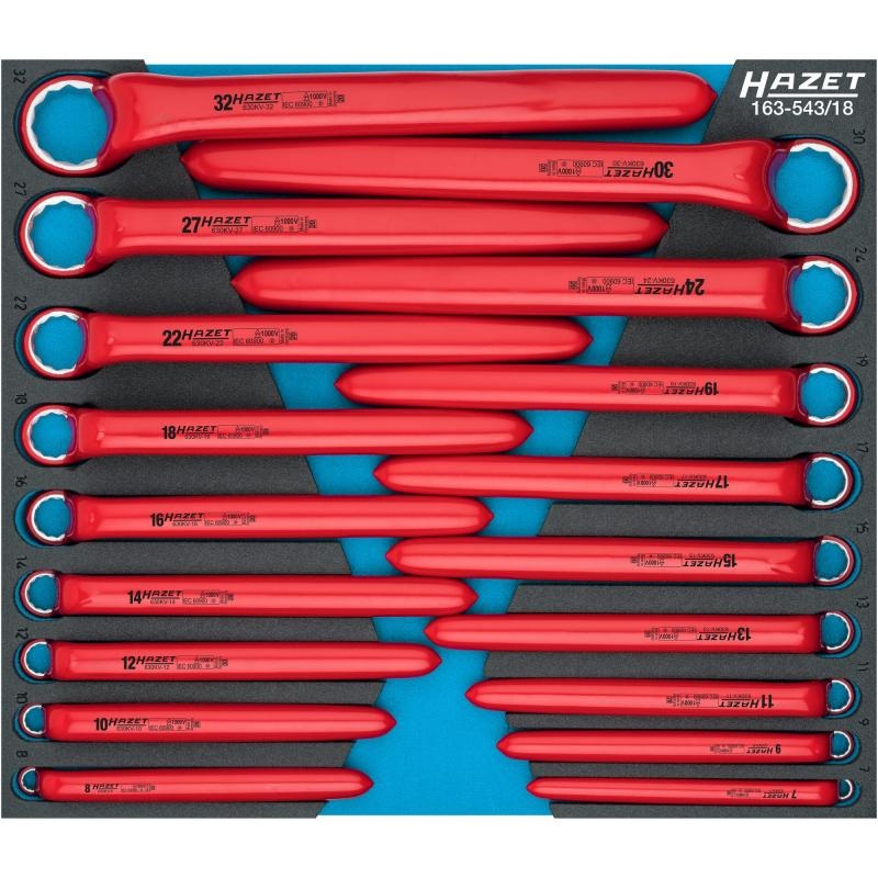 Hazet 163-543/18 Double Box-End Wrench Set with Protective Insulation, 18 Pieces