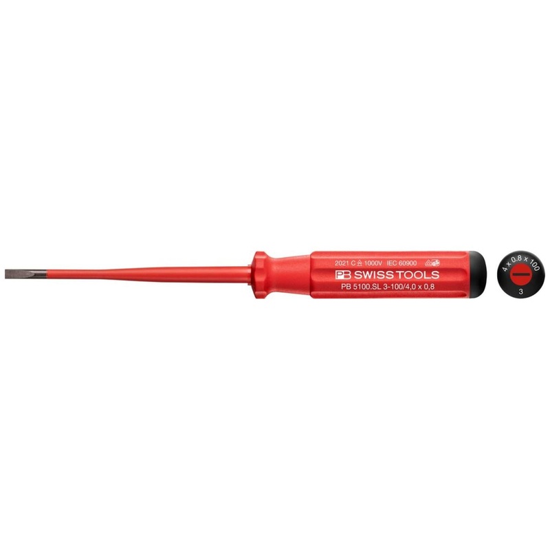 PB Swiss Tools PB 5100.SL 3-100/4  Classic VDE Insulated Screwdriver, Slim 4 x 100mm