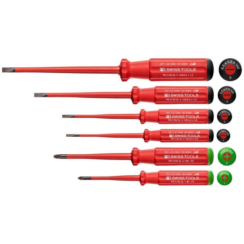 PB Swiss Tools PB 5543.SL Classic VDE Insulated Screwdriver Set, Slim, 6 Pcs