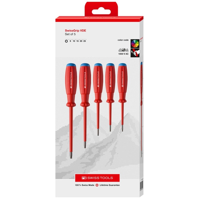PB Swiss Tools PB 58549.CBB SwissGrip VDE screwdriver set, fully insulated up to 1000 V AC/1500 V DC