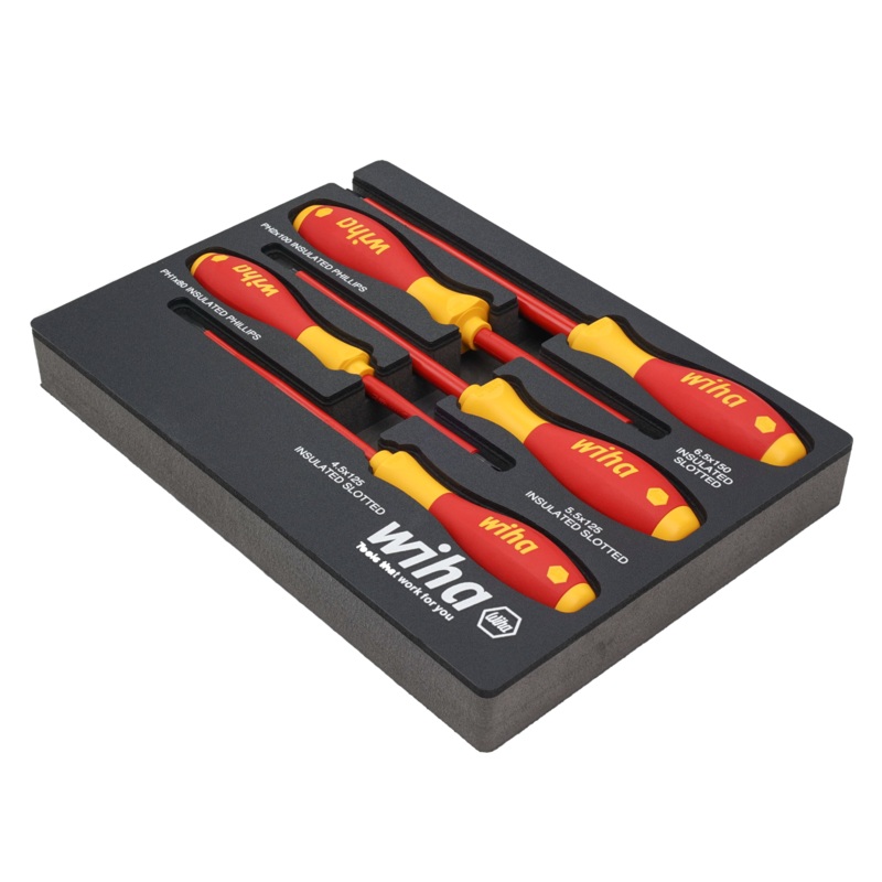 Wiha 32081 5 Piece Insulated SoftFinish Cushion Grip Screwdriver Tray Set