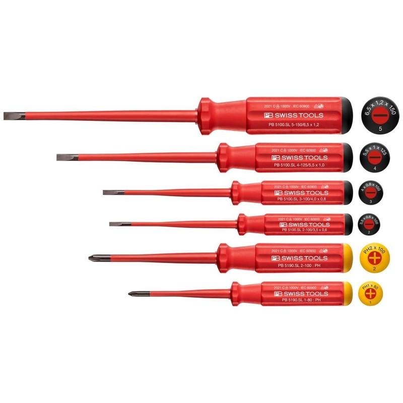 PB Swiss Tools PB 5542.SL Classic VDE Insulated Screwdriver Set, Slim, 6 Pcs