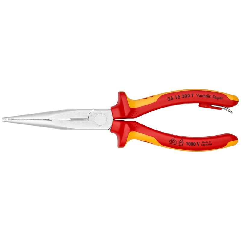 Knipex 26 16 200 T 8″ Long Nose Pliers with Cutter-1000V Insulated-Tethered Attachment