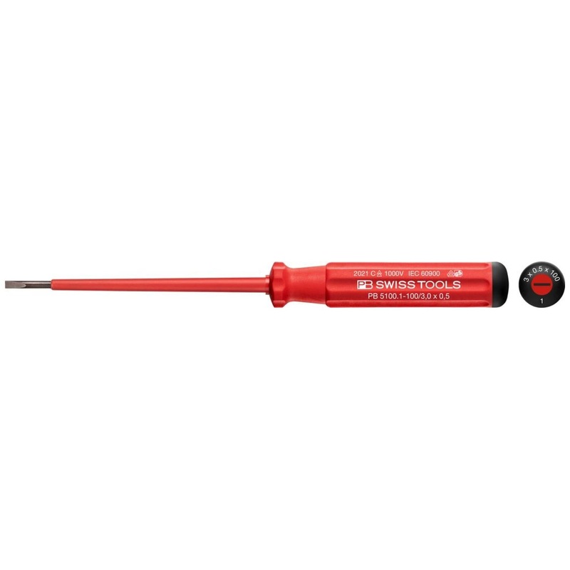 PB Swiss Tools PB 5100.1-100/3 Classic VDE Screwdriver, Slotted, Size 1