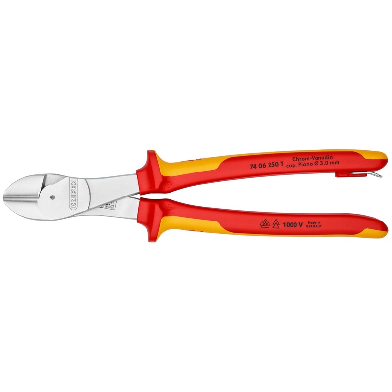 Knipex 74 06 250 T 10″ High Leverage Diagonal Cutters-1000V Insulated-Tethered Attachment