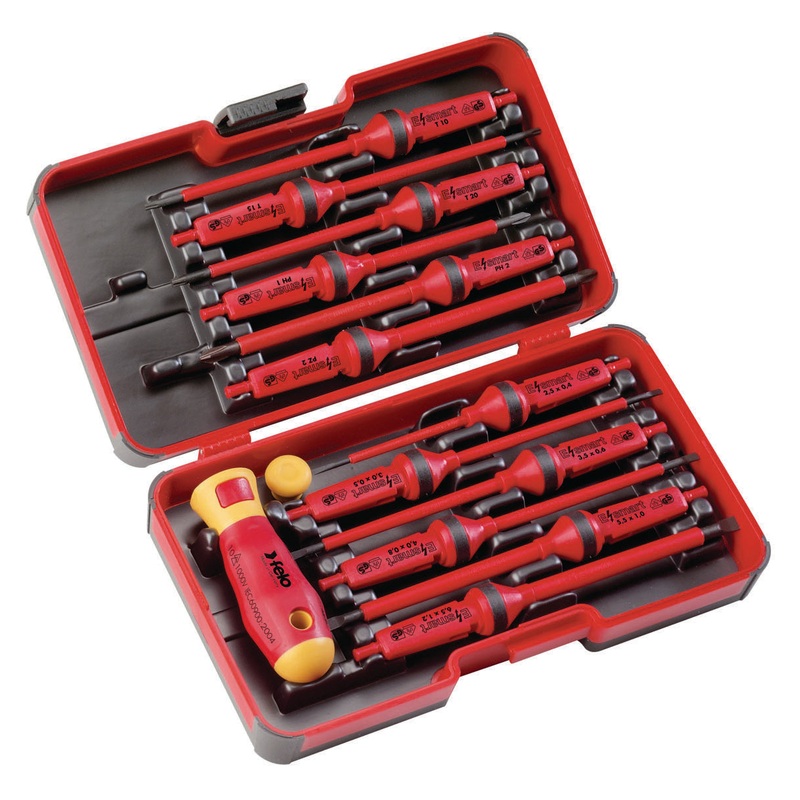Felo 0715751719 E-Smart 14 Piece Set – Slotted, Phillips, Pozidriv, TORX Tip Insulated Blades with 2 Handles