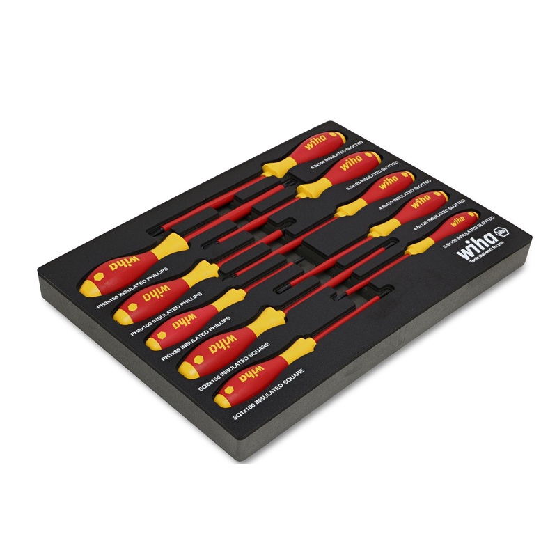 Wiha 32080 10 Piece Insulated SoftFinish Cushion Grip Screwdriver Tray Set