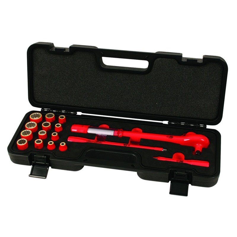 Wiha Tools 30190 Insulated Drive Ratcheting Torque Wrench Inch Socket Set, 3/8″, 16 Pc.