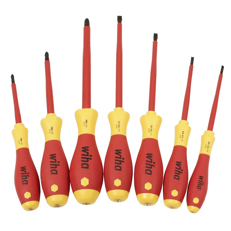 Wiha Tools 32099 Long Reach 1000-Volt VDE Insulated Screwdriver Set 7-Piece Slotted and Phillips
