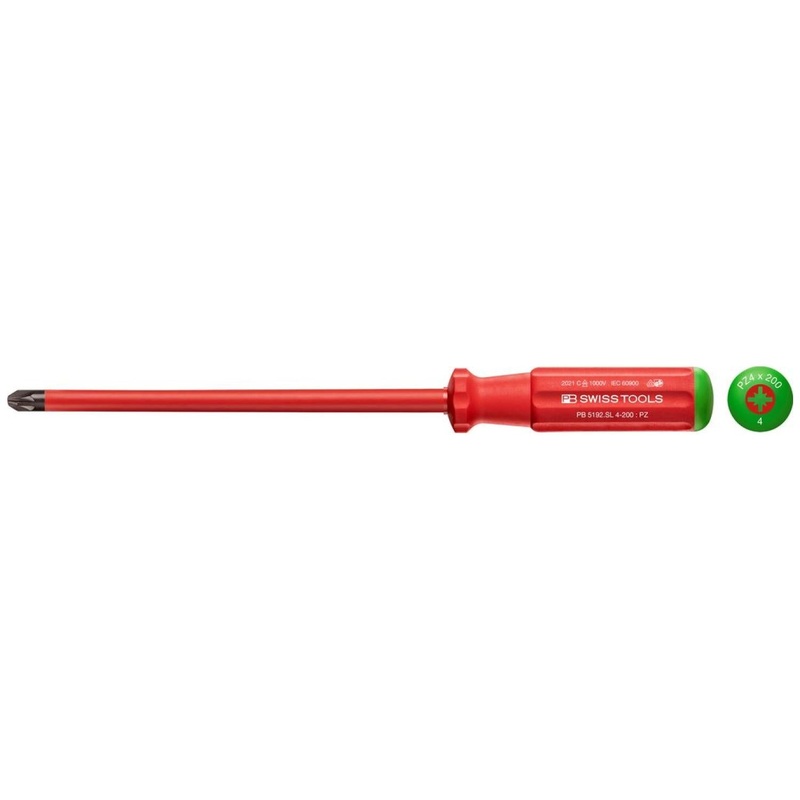 PB Swiss Tools PB 5192.SL 4-200 Classic VDE Slim Screwdriver Pozidriv, Size PZ4