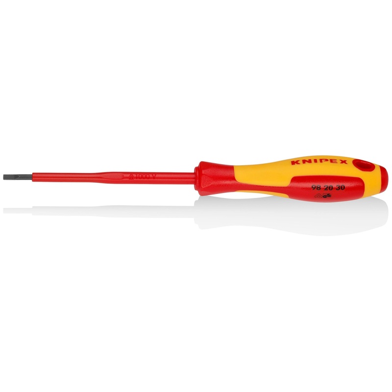 Knipex 98 20 30 Slotted Screwdriver, 4″-1000V Insulated, 7/64″ tip