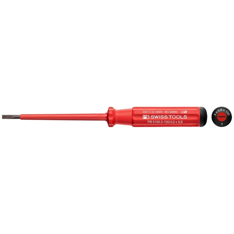 PB Swiss Tools PB 5100.3-100/4 Classic VDE Screwdriver, Slotted, Size 3