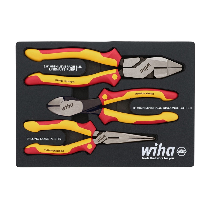 Wiha 32960 3 Piece Insulated Pliers and Cutters Tray Set