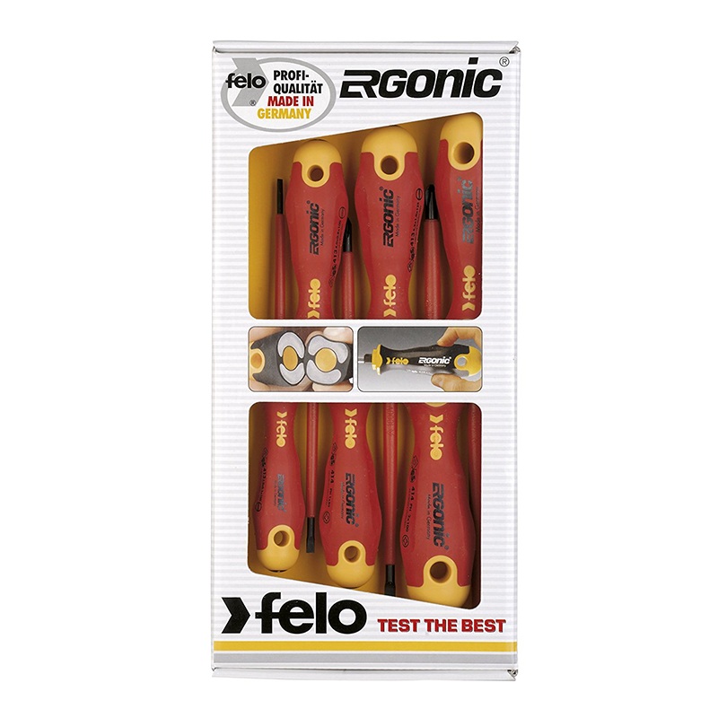 Felo 0715753169 Ergonic Insulated Slotted and Phillips Screwdrivers, 6 Piece