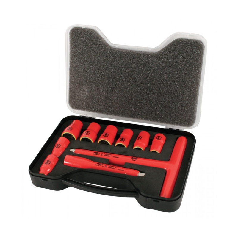 Wiha Tools 31496 Insulated Inch Socket Set, 3/8″ Drive, T-Handles, 10 Pc.