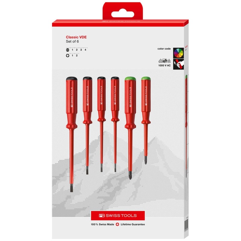 PB Swiss Tools PB 5543.CBB Classic VDE screwdriver set, fully insulated up to 1000 V AC/1500 V DC