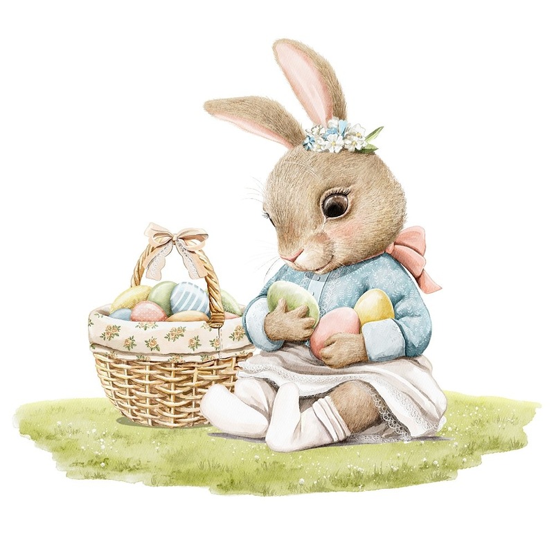 Little Critters Easter Baby Rabbit with Eggs Fabric Panel Quilting Cotton 4.5 Inches by 4.5 Inches