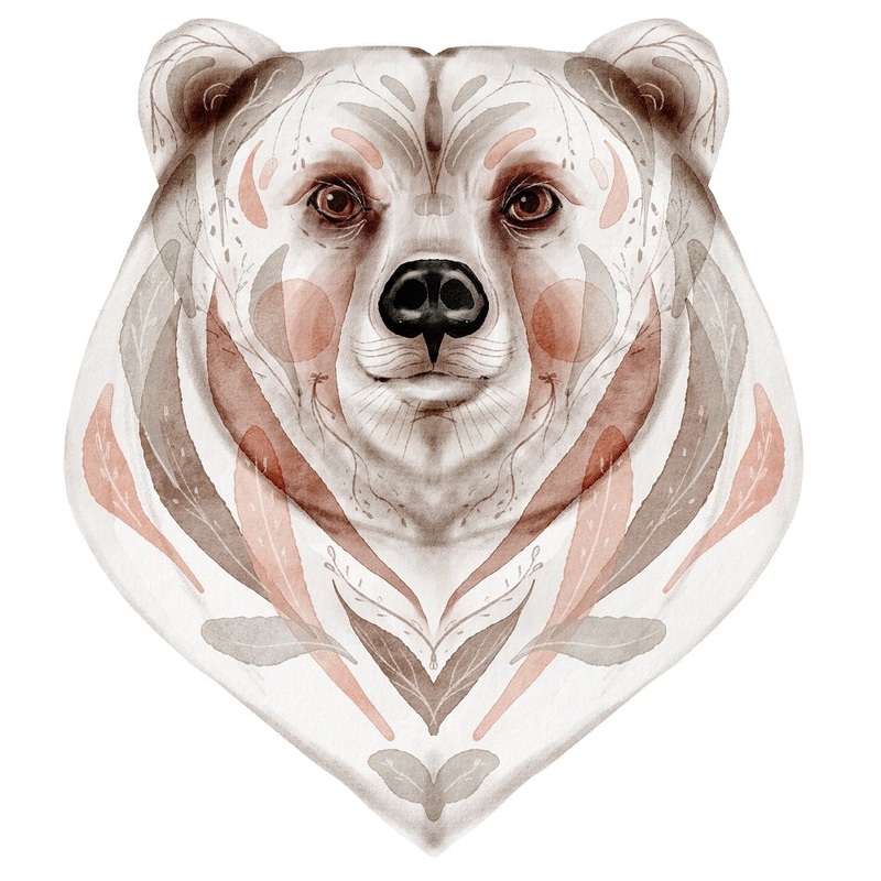 Northern Woods Bear Head Fabric Panel Quilting Cotton 4.5 Inches by 4.5 Inches