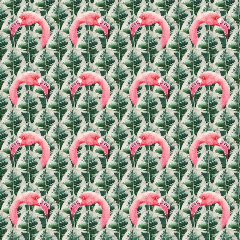 Tropical Love Leaves and Flamingos Fabric Quilting Cotton Yard – 36″ x 45″