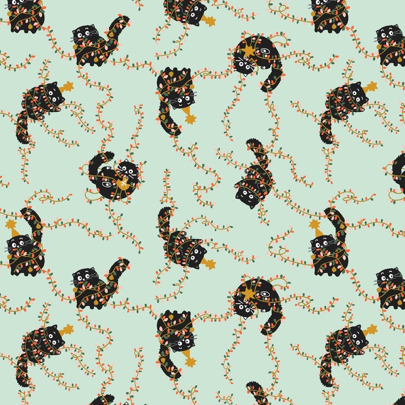 ‘Twas the Night Before Catmas – Catmas Tangle – Soft Mint | CC601-SM1M Yardage