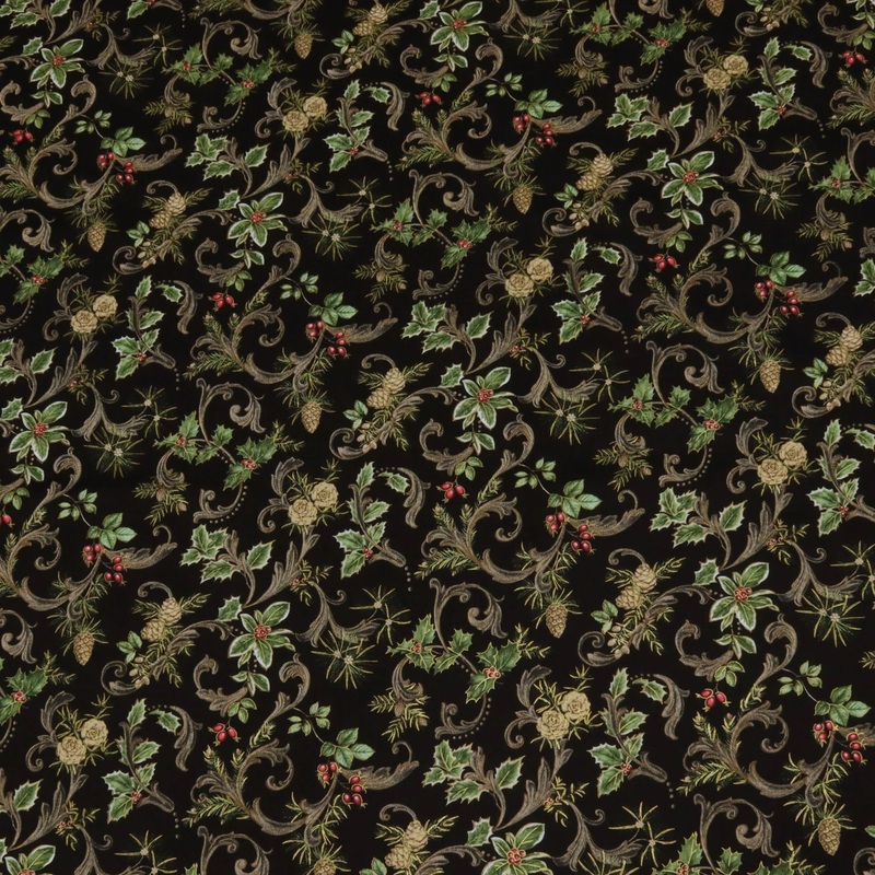 Winter In The Pines Fabric Collection – Magic Scroll Pine Black
