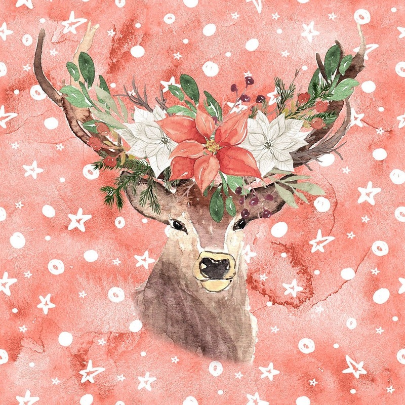 Winter Dreams Deer Head Fabric Panel – Red Quilting Cotton 4.5 Inches by 4.5 Inches